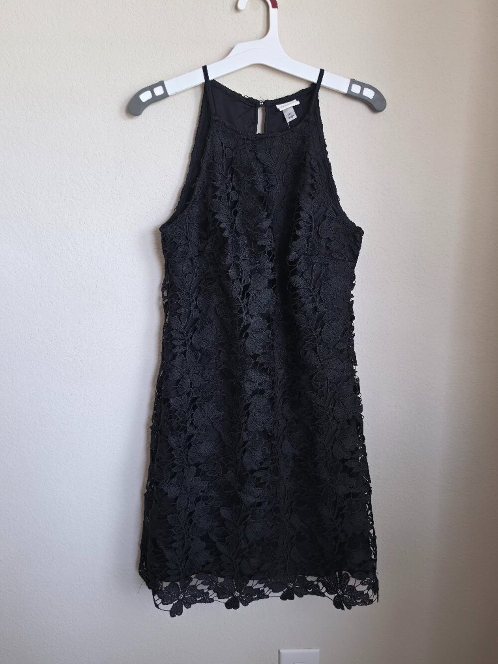 A New Day black high neck floral embroidery lace mini dress NWT XS